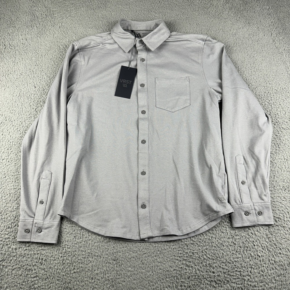 VRST Performance Shirt Mens S Gray Button Up Stretch Moisture Wicking Anti Odor